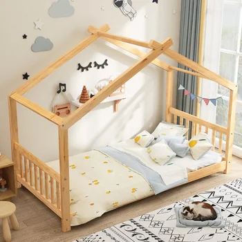 Krevet-platforma u obliku drvenih kućica Euroco za djecu, Kreveti boje drva za djecu, krevet za malu djecu, dječje krevet