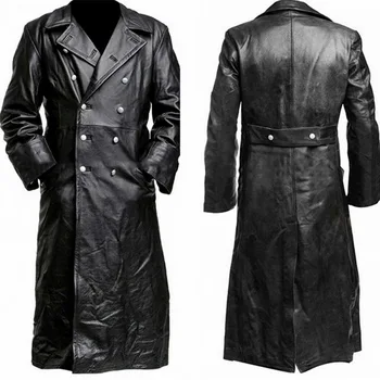 Kvalitetne zimske dug тренч na zakopčane, muška poslovna odjeća, modni офицерское kaput premium klase, crna vintage jakna od umjetne kože, muški top