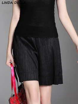 LINDA DELLA / ljetni modni dizajner berba siva široke kratke hlače, ženske gaćice s fleksibilnim gumicom u struku, svakodnevne slobodne gaćice veličine sa širokim штанинами
