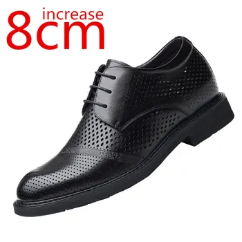 Ljetna Kožne Cipele za Proširenje rast na 8 cm, Gospodo Modeliranje Sandale, Crne Šuplje i Prozračna Poslovne Sandale, Pojačava rast, Gospodo