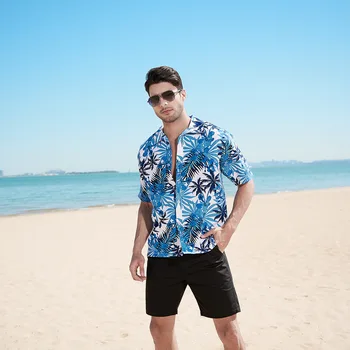 Ljetna muška majica s гавайским po cijeloj površini i kratkim rukavima, europska veličine, muška košulja za plaže i obale