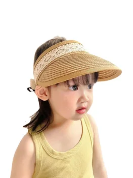 Ljetna slamnati šešir za djevojčice s lukom, plaža sunčane kape za ulice, 2, 3, 4, 5, 6, 7, 8 godina