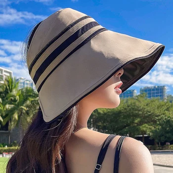 Ljetne sunčane kape za žene i djevojčice, podesiva elegantan plaža šešir sa širokim poljima, защищающая od uv zračenja, prozračna sklopivi panama šešir s konjske rep