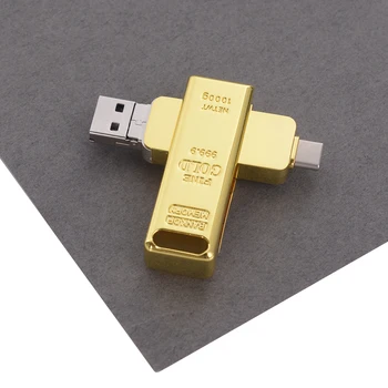 Metalni Novi Zlatni grumen OTG 3 u 1 USB Flash diskovi USB2.0 i Type-C i Micro USB OD 256 GB, 128 GB i 64 GB, 32 GB, 16 GB Stick Cle USB Poklon