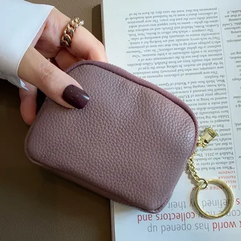 Mini-ženske torbice za kovanice od prave kože s брелоком, odličan novčanik iz bičevati prvi sloj, jednostavan, praktičan novčanik zatvaračem, držač za kartice