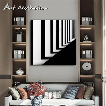 Moderna jednostavna crno-bijela arhitektura, slikarstvo na platnu, trg plakat sa svjetlom i sjenom, ispis fotografija