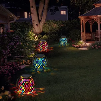 Mozaik lampa Mason Jar, stakleni mozaik, solarna svjetla, projekcija visi svjetiljka za vrtove, dvorišta, trijem, vrt, travnjak, dekor za zurke