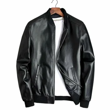Muška crna jakna od umjetne kože, мотоциклетная jakna-бомбер, kožna crna jakna приталенная