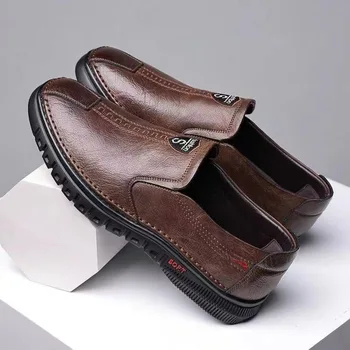 Muška kožna obuća jesenski branded funky udobne kožne cipele za muškarce mekani potplat za poslovne odmor bez-uvezivanje ravnim cipelama