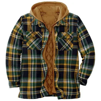 Muška фланелевая majica sa стеганой postavom i kapuljačom, jakna, izravna dostava, košulje u kavez od čistog pamuka dugih rukava i gumbe, velike dimenzije S-5XL