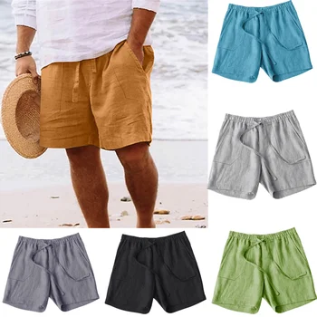 Muške ljetne kratke hlače od pamuka i lana, sa žice, prozračna svakodnevne aktivnosti na plaži svakodnevne hlače