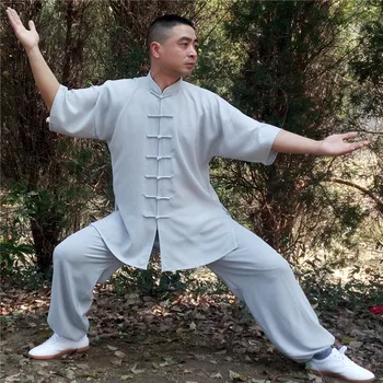 Muško odijelo kung-fu, odjeća za vježbanje borilačkih vještina, ljetni komplet taiji s kratkim rukavima, kineski odijelo Tang, slobodna odjeća velikih dimenzija