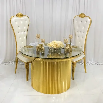 Novi dizajn, najnoviji vjenčanje zlato, okrugla strana iz nehrđajućeg čelika, okrugli stakleni stol za tortu za vjenčanje aktivnosti