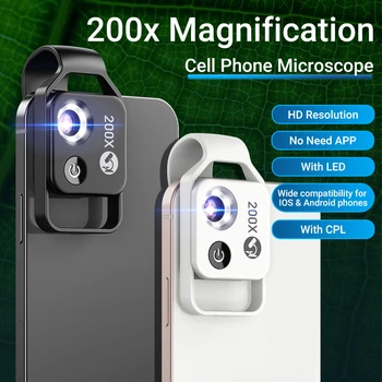 Objektiv mikroskopa s 200 pomnožen s mobilnom led pozadinskim osvjetljenjem CPL Mikro džep макрообъективы za iPhone za sve smartphone iPhone