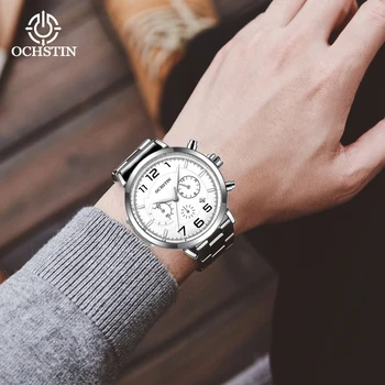OCHSTIN Modni muški sat od nehrđajućeg čelika, luksuzni ručni kvarcni sat sa kalendarom, poslovni satova za muškarce, sat Montre Homme