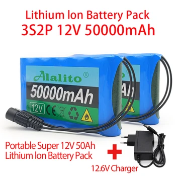 Originalni 18650 3S2P 12 U 50000mah punjiva litij-ionska baterija 12,6 U 50Ah, za kameru Zamjenske baterije za monitor + punjač 12,6 V.