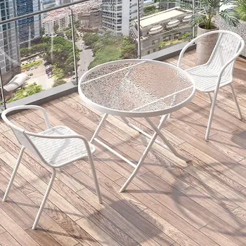 Otvoreni balkon mali stol skup stolica za odmor bijela kombinaciji sklopivi mali kućanski čaj stol skup urbanog mobilijara