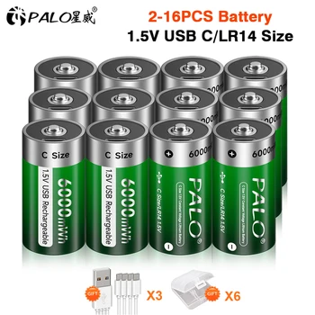 PALO 2-16 kom Veličine 1,5 U C Punjiva Baterija Tip C USB Punjenje R14 LR14 Li-ion C Punjive Baterije za Svjetiljku Plinski štednjak