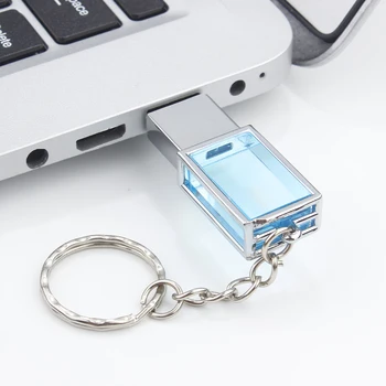 Plavi Mini-Crystal 128 GB Flash drive S Besplatnim Ugraviranim Logotipom 32 GB, 64 GB memorijska Kartica, USB 2.0 Flash diskovi Pokloni Privezak Metalni Disk
