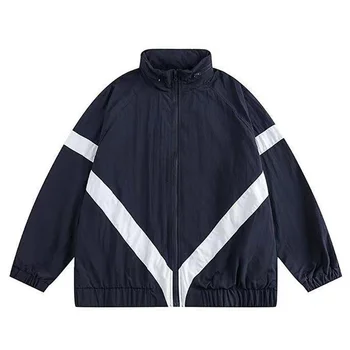 Plavo-bijela sveučilišna jakna u patchwork stilu, muška korejski ветровка u stilu харадзюку, slobodna vintage ветровка s kapuljačom, svakodnevne jakne-бомберы na otvorenom