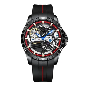 Poseban Dizajn Prozirno Kućište Skeleton Sportski luksuzni satovi Muški mehanički satovi sa gumenom trakom Automatski sat Tourbillon