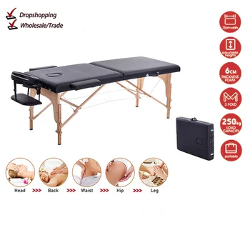 Prijenosni stol za masažu 2-sekcijska kauč na razvlačenje Jednostavan kozmetički salon za tetoviranje-terapija Drveni okvir širine 70 cm -crna