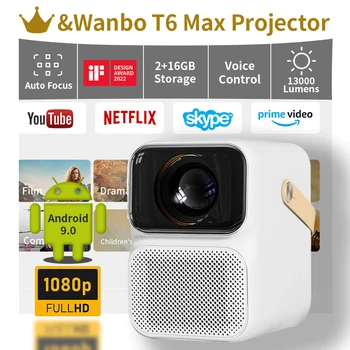 Projektor Wanbo T6 MAX 4K Full Hd 1080P Android 9,0 Mini Projektor 650ANSI Lumena 5G WiFi Kućno Kino za Office Home Theater