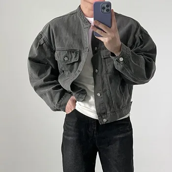 Proljetna kratke traper jakna za muškarce, приталенная, modni svakodnevne traper jakne s džepovima, muška vanjska odjeća, korejski jakna-бомбер u stilu hip-hop za muškarce