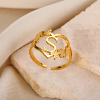 Prsten sa srca od A do Z za žene, otvoreno podesivo zaručnički prsten od nehrđajućeg čelika, koji trend zlatni prsten, par nakit pribor, poklon