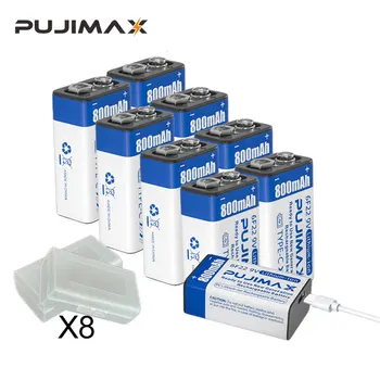 PUJIMAX 9V 800mAh baterija baterija baterija baterija Baterija 6F22 Type-C, USB Li-ion punjiva Litij Baterije Za Igračka Dmm Mikrofon Daljinski Upravljač KTV