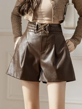 QOERLIN/2023, Jesensko-Zimske Široke Kratke hlače Od Umjetne Kože, Korejski Modni Elegantne Kratke hlače S Visokim Strukom, Svakodnevne Nisa, Ženski