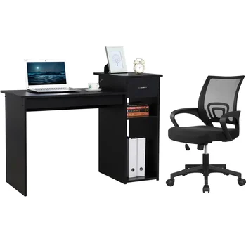 Računalni stol Easyfashion s pomičnim sandučićem i ergonomski mreže, podesivi skup uredskih stolica, računalo stol, pisaći stol