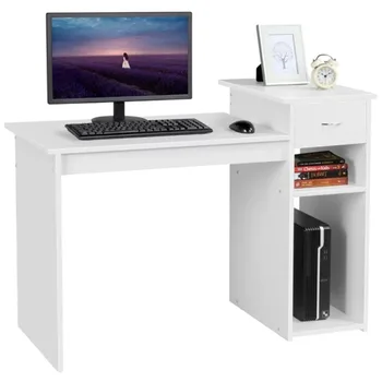 Računalni stol SMILE MART za kućni ured s pomičnim sandučićem i mjesto za pohranu, bijela