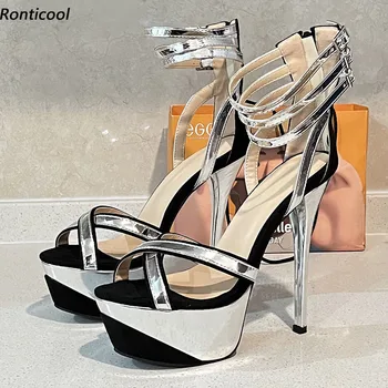 Ronticool/ novi dolazak, ženske ljetne sandale, ukusan srebrne modeliranje par ukosnica s otvorenim vrhom, velike veličine SAD-5-20