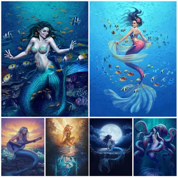 Seksi djevojka-sirena, morskih bića, riba, мультяшный postera, zidnih umjetnost, platno, slika, kućnog tekstila, grafike, zidni paneli za dnevni boravak
