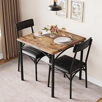 Set od 3 predmeta, trg blagovaona od metala i drveta, kuhinjski stol s 2 mekane stolice za male prostore, stan