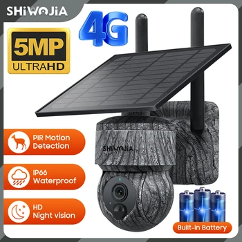 SHIWOJIA 5MP WIFI Solarna nadzorne 4G SIM za otkrivanje ljudi / životinja na otvorenom, solarna baterija, fotoaparat sigurnosti, video, vodootporan