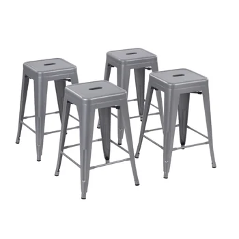 Sklopivi metalni bar stolica Howard 24 cm, set od 4 predmeta, uključuje i 4 stolica, srebrna boja, stil, bez naslona
