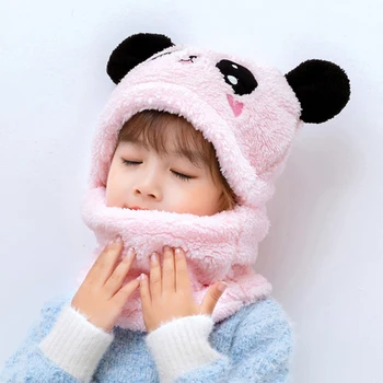 Slatka dječja kapa sa šal sa slike crtani panda, zima baršun od samta gusta topla kapa-bini, dječji napa-ушанка punu pokrivenost