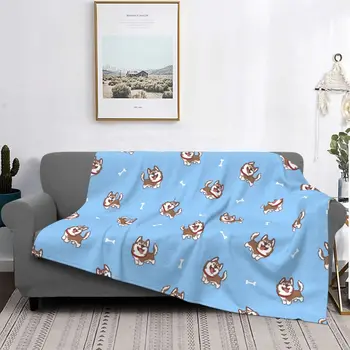 Slatka smeđa sibirski haski pas Deka s cartoonish uzorkom Flanel Slatka životinja Toplom dekom kauč, posteljina, poplun