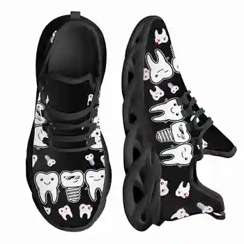 Slatka tenisice na platformu s crtani zubima, Udoban godišnje вязаная cipele s noževima, crna stomatološki cipele ravnim cipelama