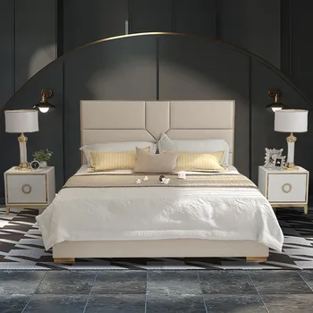 Spavaća soba Bračni krevet Luksuzna mekana kožna krevet veličine queen-size