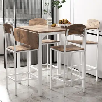 Stol od 5 predmeta, skalabilan po visini, sa 4 stolice, Stola Smeđe boje u Rustikalnom stilu