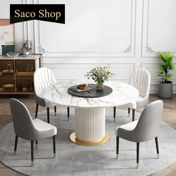 Stol od sjajne mramora u skandinavskom stilu, kava, Luksuzni bijeli okrugli kuhinjski stol i stolice, kombinirana namještaj za restoran, stan