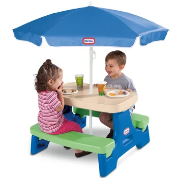 Stol za piknik Little Tikes Easy Store Jr. s kišobranom, plava i zelena - gaming stol sa suncobranom, za djecu