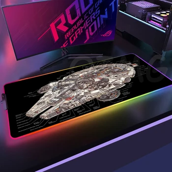 Svemirski brod RGB podloga Za miša Prostor Velike Gaming Miš 40x90 cm, Sjajni, podloške Za Miša Led podloga Za Miša Stolni Tepih S pozadinskim osvjetljenjem Tipkovnice Miš