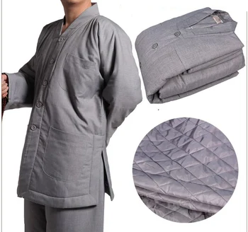 UNISEX Zimske TOPLE budistički redovnici pamučna odjeća za borilačke vještine odjeća za zen, kostimi za meditaciju, kompleti odjeće sive boje