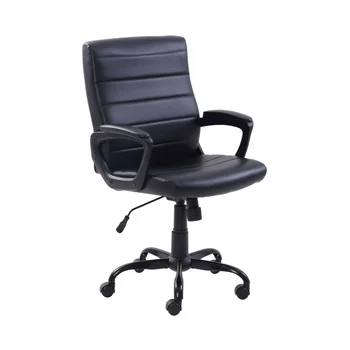 Uredski stolac menadžera od prave kože sa srednjim naslonom za leđa, crno