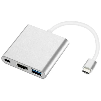 USB C-HDMI Многопортовый USB Type C 3 u 1 za spajanje na 4K HDMI kompatibilan pretvarač priključnica napajanja USB3.0 i USB C.