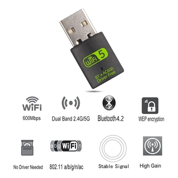 USB Wifi i Bluetooth adapter, dual-band vanjski prijamnik za bežičnu mrežu 600 Mb/s, Wifi ključ za PC/ laptop/desktop računala